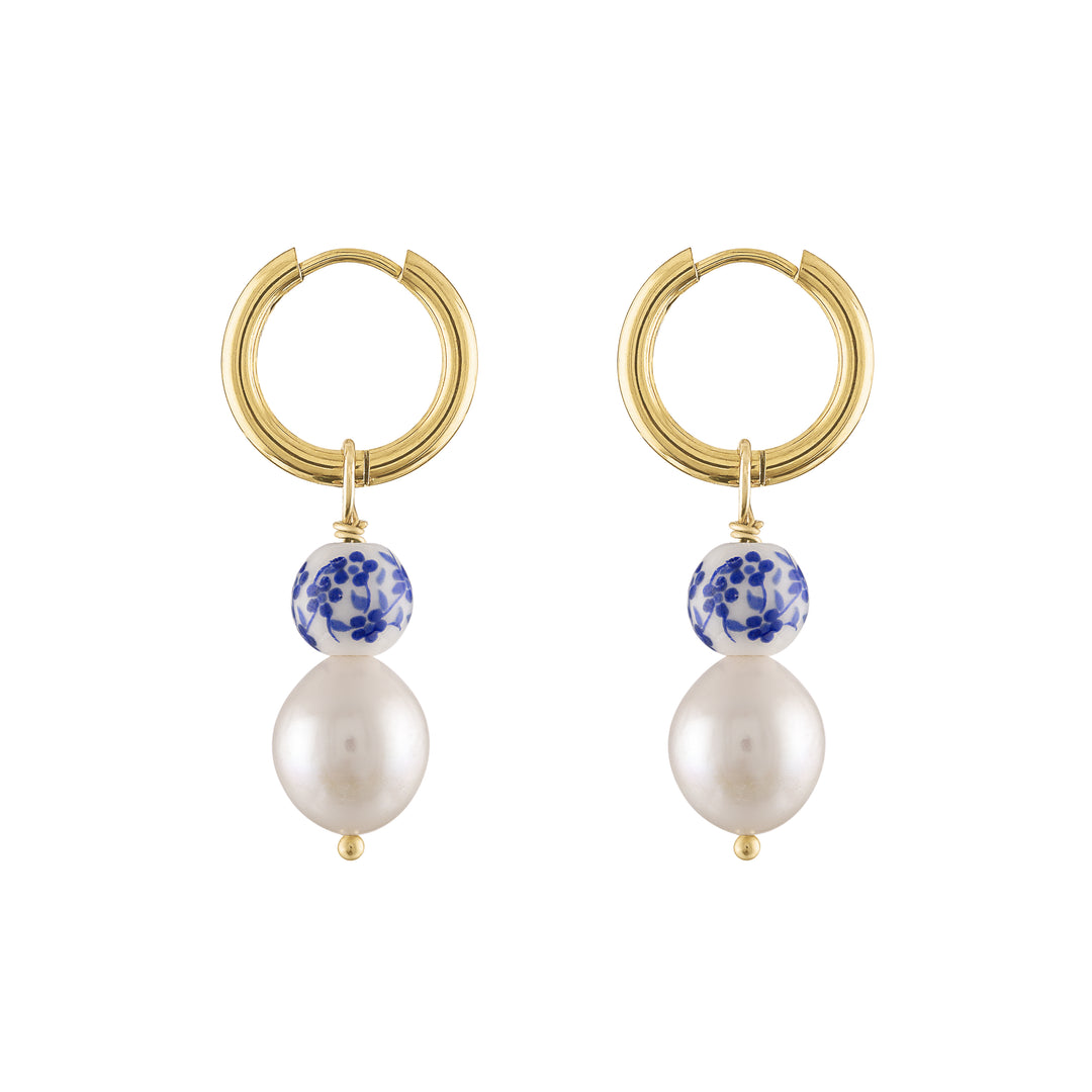 olivia le liya pearl painted bead hoop earrings on gold small hoop earrings