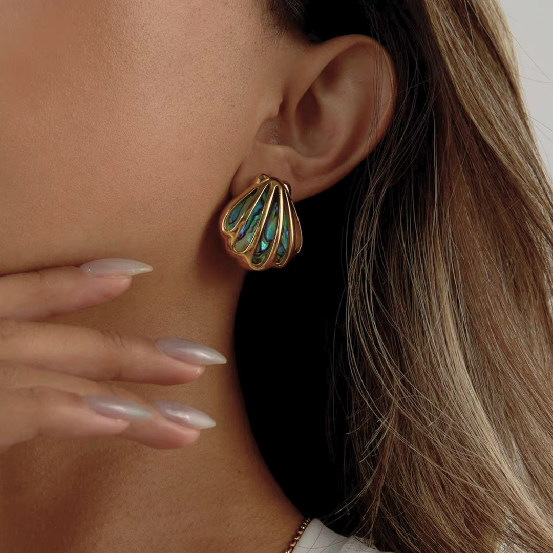 Gold Caged SeaShell Earring