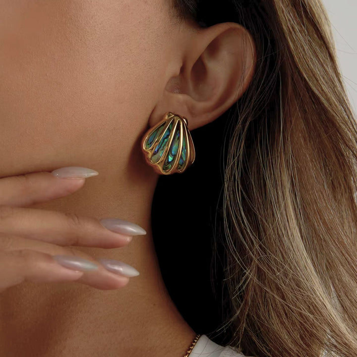 Gold Caged SeaShell Earring
