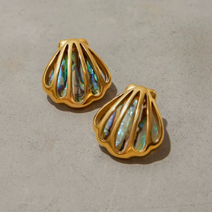 Gold Caged SeaShell Earring