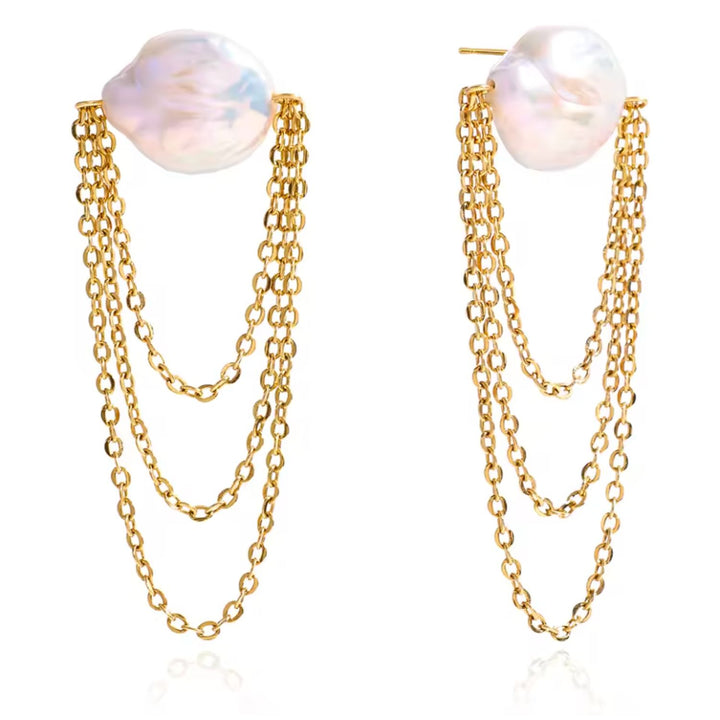 Floating Pearl Chain Earrings