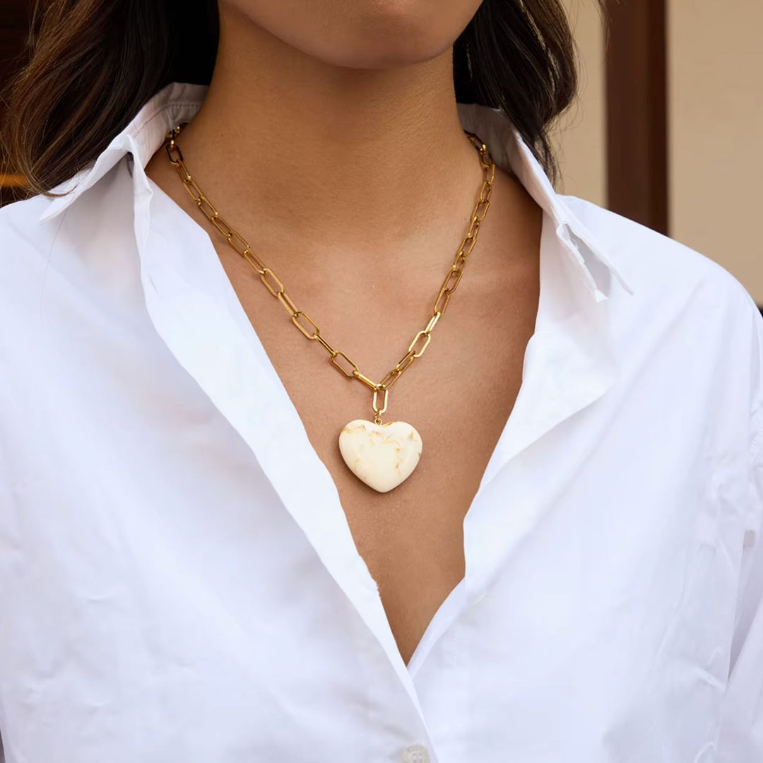 Livy Paper Clip Heart Ivory Necklace