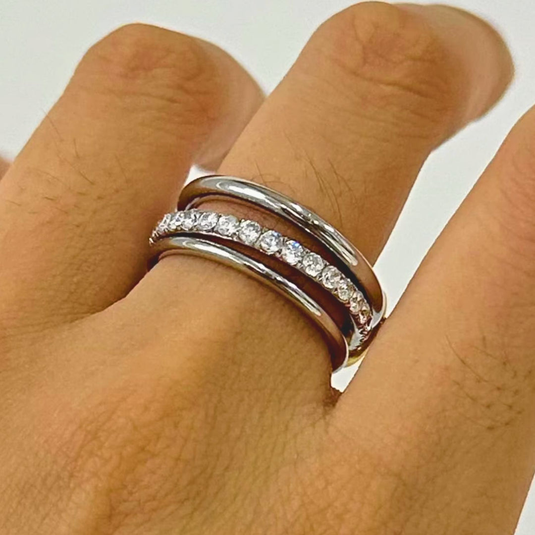 Pave Mixed Metal Stack Ring