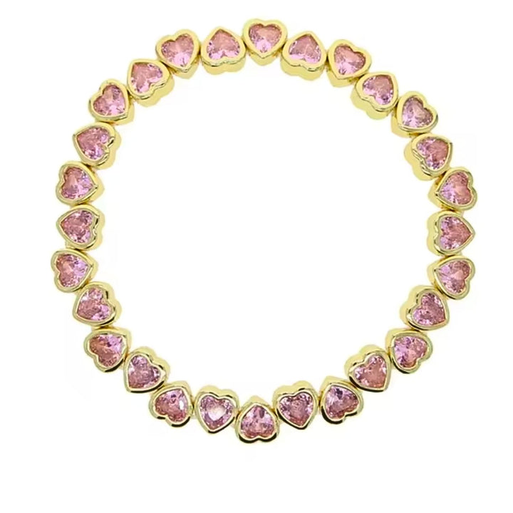 Pink Cubic Zirconia Heart Stretch Tennis Bracelet