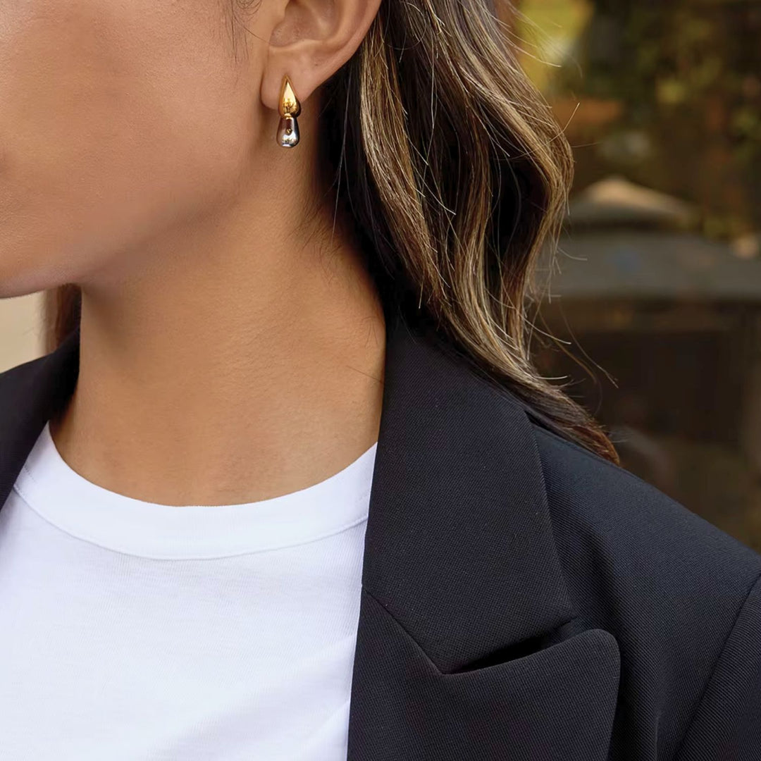 Two Tone Tear Drop Earrings