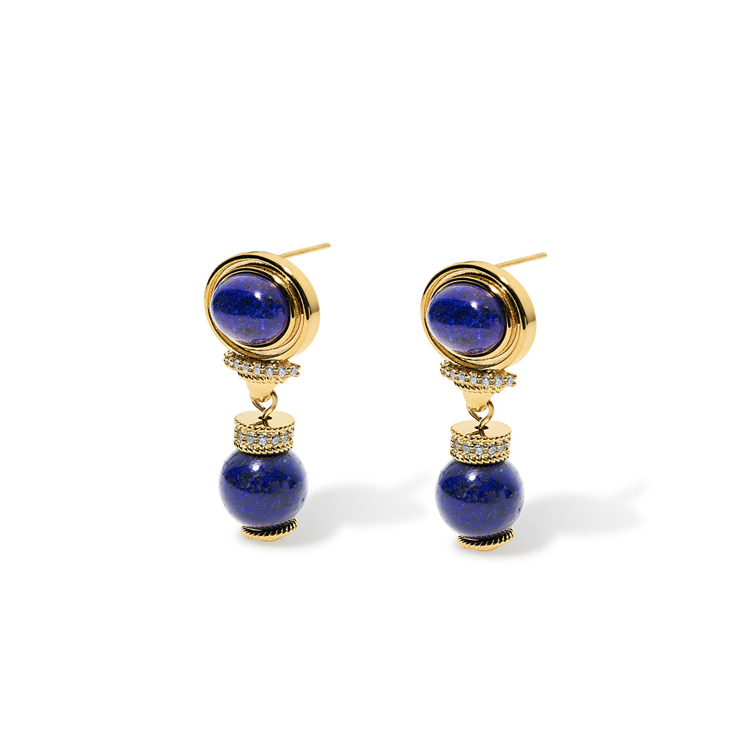 lapis gemstone earring with dangling stones and cubic zirconia