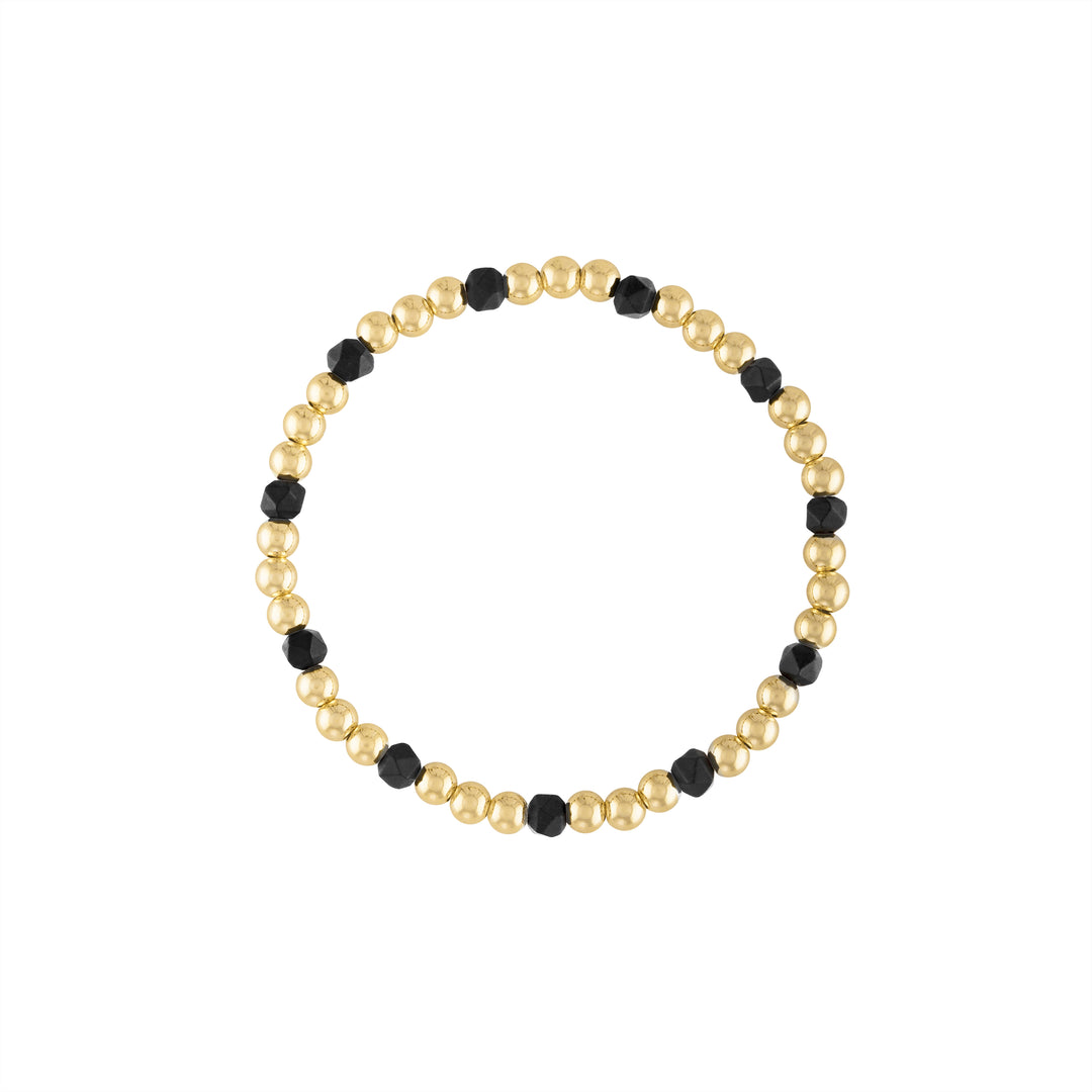 Olivia Le black matte onyx gemstone gold-filled bubble bead bracelet handmade with 4MM 14K gold-filled beads and 4MM matte black onyx gemstones available in 6.5 inch or 7 inch stretch