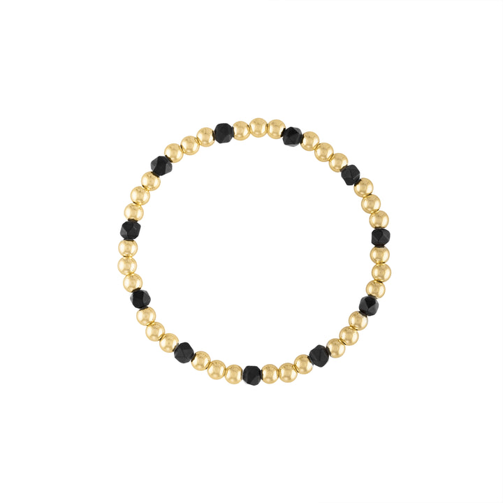 Olivia Le black matte onyx gemstone gold-filled bubble bead bracelet handmade with 4MM 14K gold-filled beads and 4MM matte black onyx gemstones available in 6.5 inch or 7 inch stretch
