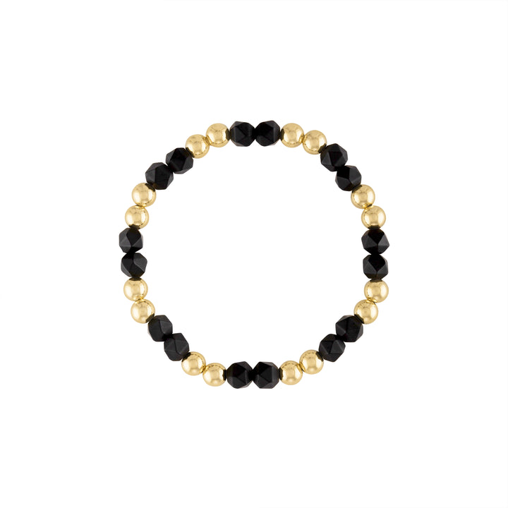 Olivia Le black matte onyx power gem gold-filled bubble bead bracelet handmade with 5MM 14K gold-filled beads and 6MM black matte star faceted onyx gemstones available in 6.5 inch or 7 inch stretch