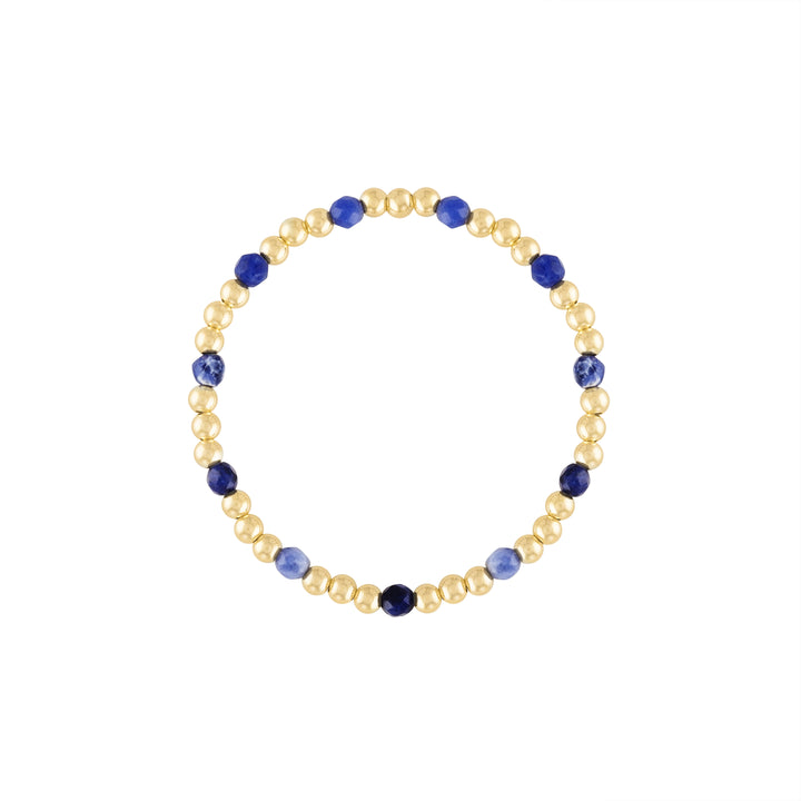 Olivia Le blue sodalite gemstone gold-filled bubble bead bracelet handmade with 4MM 14K gold-filled beads and 4MM blue sodalite gemstones available in 6.5 inch or 7 inch stretch