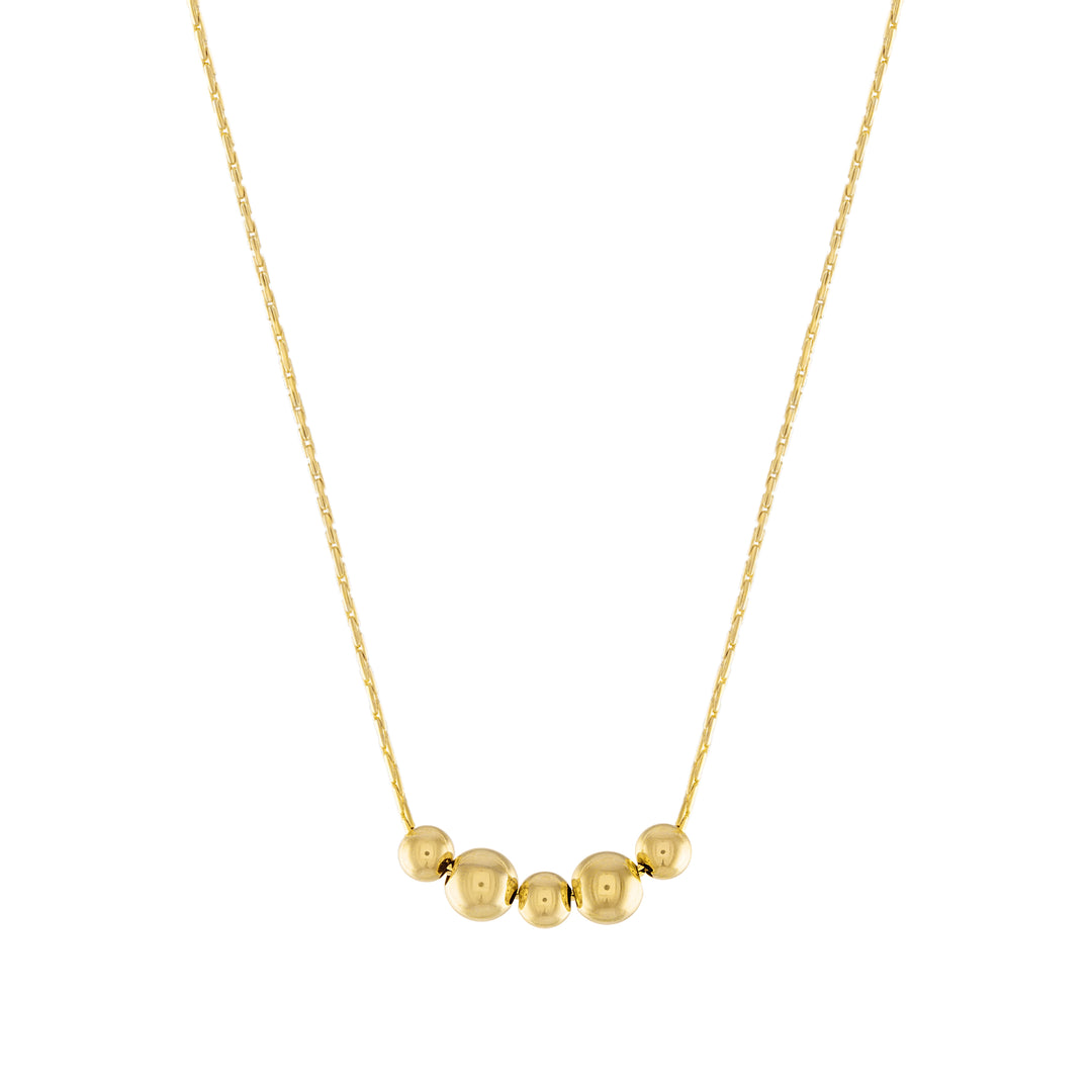 Olivia Le 14k gold filled thin beading chain with 3mm small gold bubble beads and 5mm larger gold bubble beads threaded as a pendant in the middle neckalce