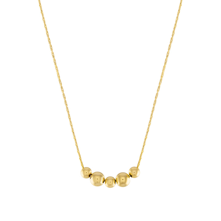 Olivia Le 14k gold filled thin beading chain with 3mm small gold bubble beads and 5mm larger gold bubble beads threaded as a pendant in the middle neckalce