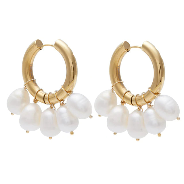 Olivia le carmen floating pearl charm gold hoop earrings