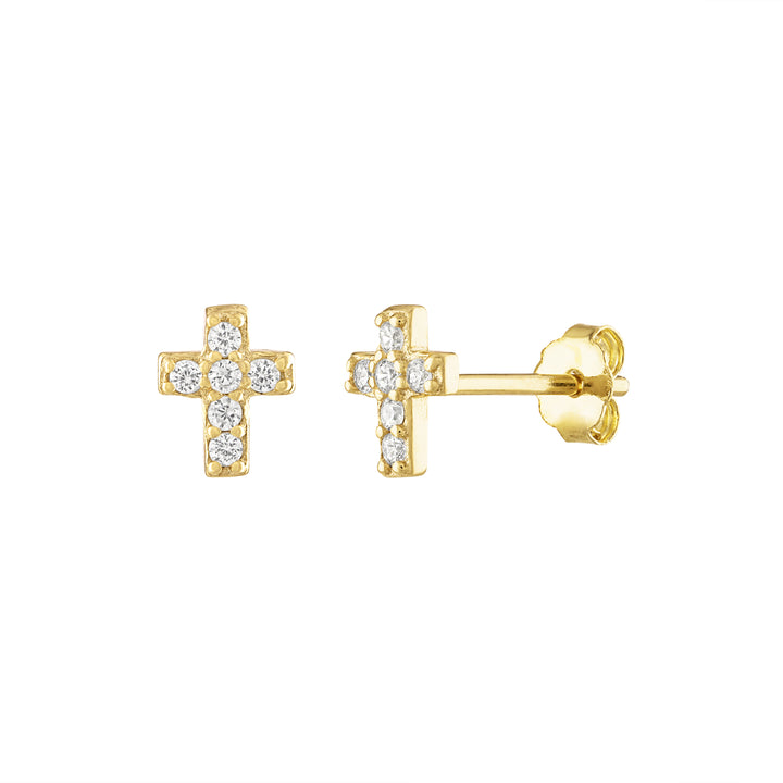 olivia le gold pave cross stud earrings with post 