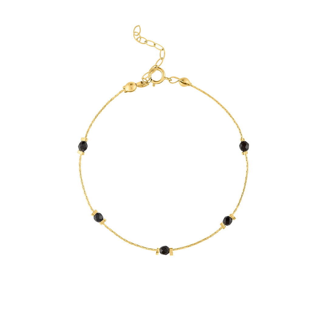 Olivia Le Journey Black Agate Beaded Solo Bracelet handmade with 14K gold-filled chain and 3MM Black Agate gemstones available in 6 inch length with 1 inch extender