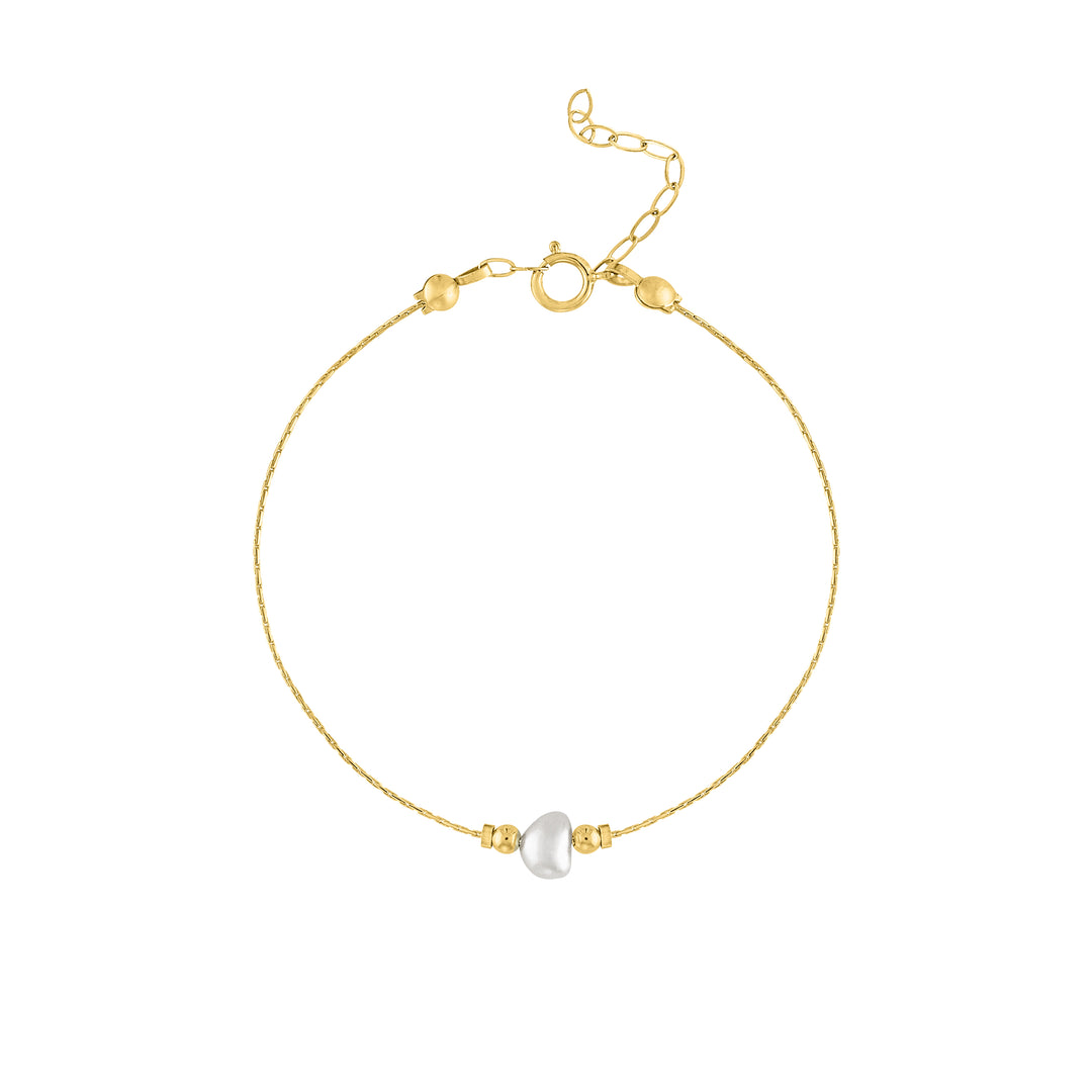 Olivia Le Journey Pearl Bracelet handmade with 14K gold-filled chain, 14K gold-filled 3MM beads, and fresh water pearls available in 6 inch length with 1 inch extender