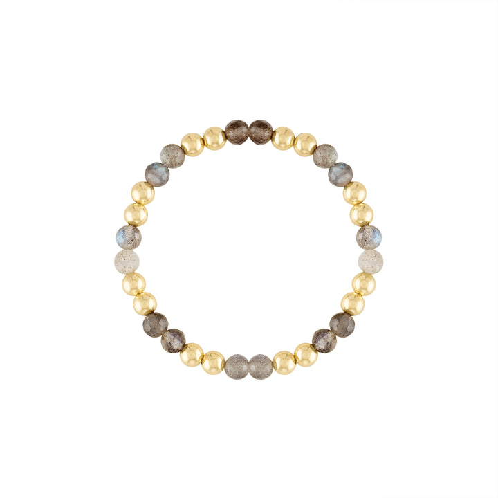 Olivia Le Labradorite Power Gem Gold Bubble Bracelet handmade with 14K gold-filled 5MM beads, 5MM Labradorite faceted gemstones available in 6.5 inch or 7 inch stretch