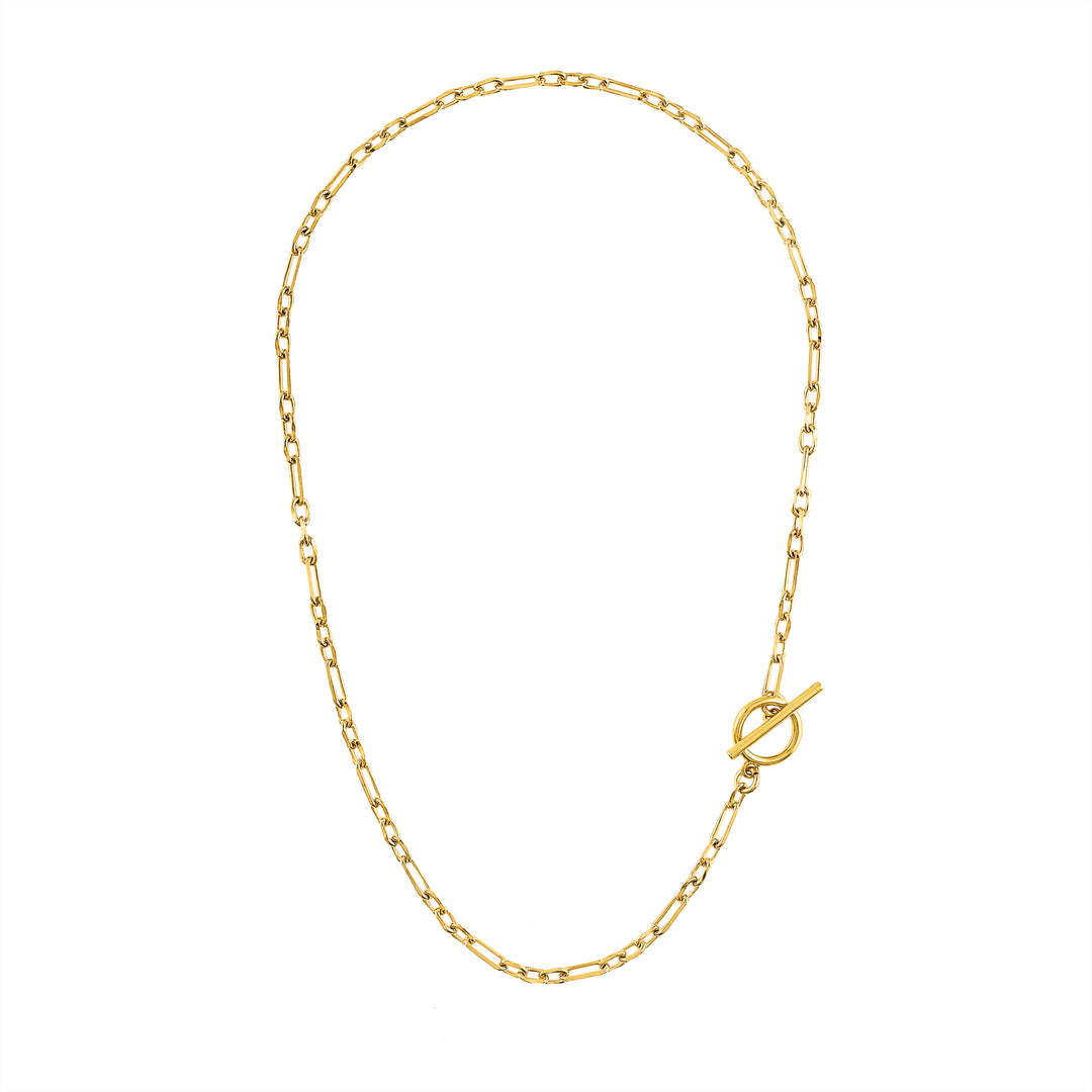 Olivia Le Lady D Chain Necklace handmade with 16K gold-plated brass and toggle closure available in 16 inch length