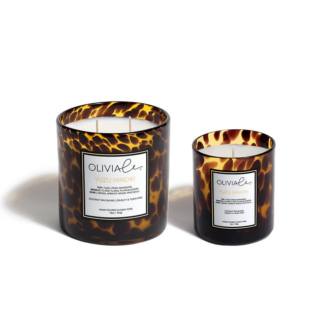 Olivia Le Luxe Santal Tortoise candle in 8 and 16 ounces.