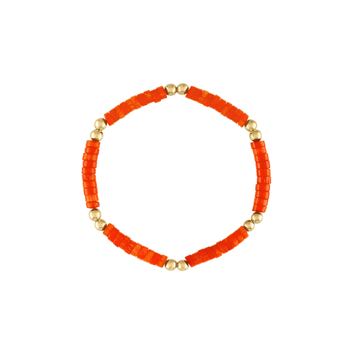 Olivia Le Mini Flora Bracelet features gorgeous vibrant coral beads mixed with 4mm gold filled beads on a stretch cord for a stretch easy to wear bracelet