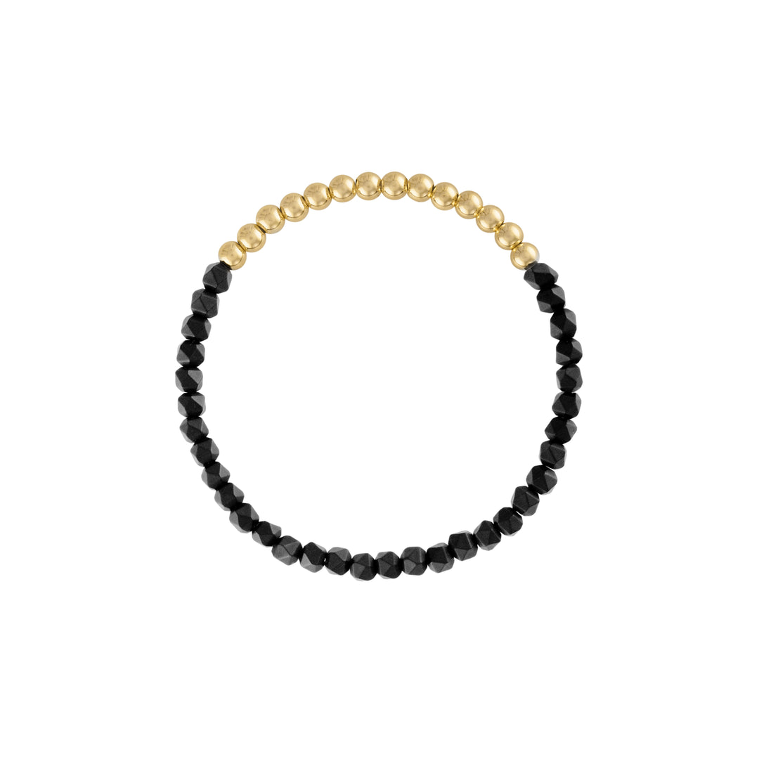 Olivia Le Mini Star Faceted Black Onyx Gold Bracelet handmade with 14K gold-filled 4MM beads and 4MM black matte faceted stones available in 6.5 inch or 7 inch stretch