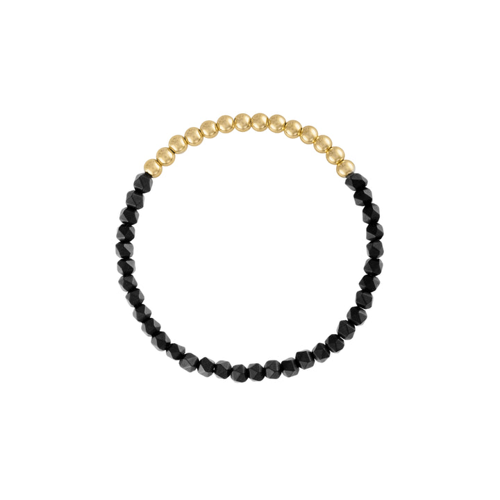 Olivia Le Mini Star Faceted Black Onyx Gold Bracelet handmade with 14K gold-filled 4MM beads and 4MM black matte faceted stones available in 6.5 inch or 7 inch stretch