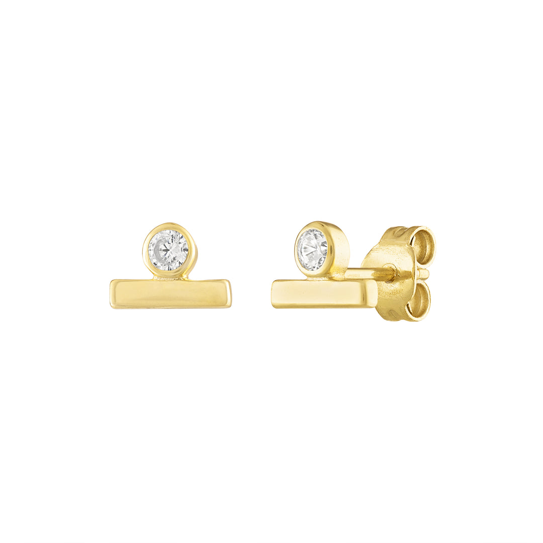 OLIVIA LE GOLD STUD EARRINGS WITH SINGLE CUBIC ZIRCONIA DETAIL AND BAR DETAIL STUD EARRING