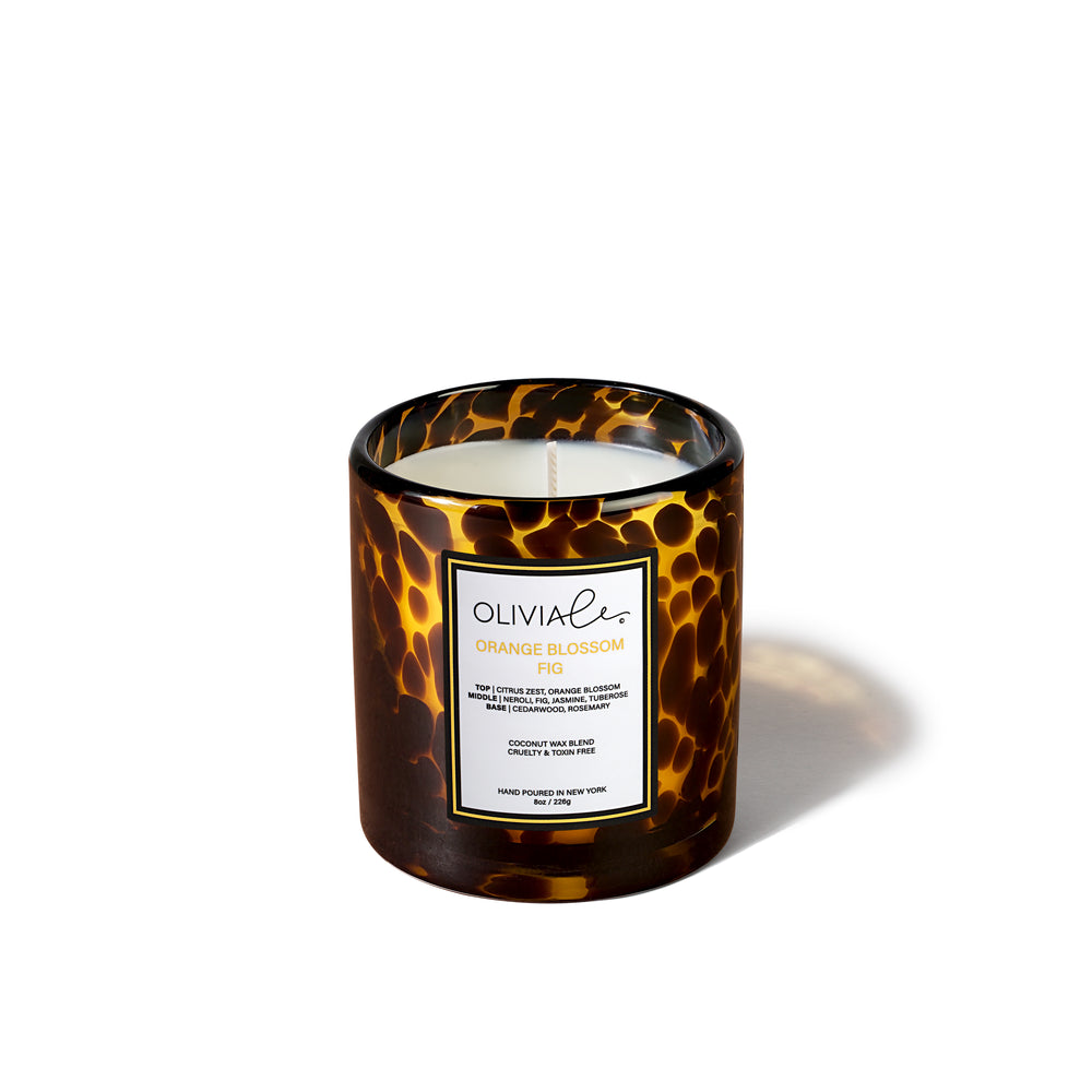 Olivia Le Orange Fig blosson small tortoise glass candle with single wick