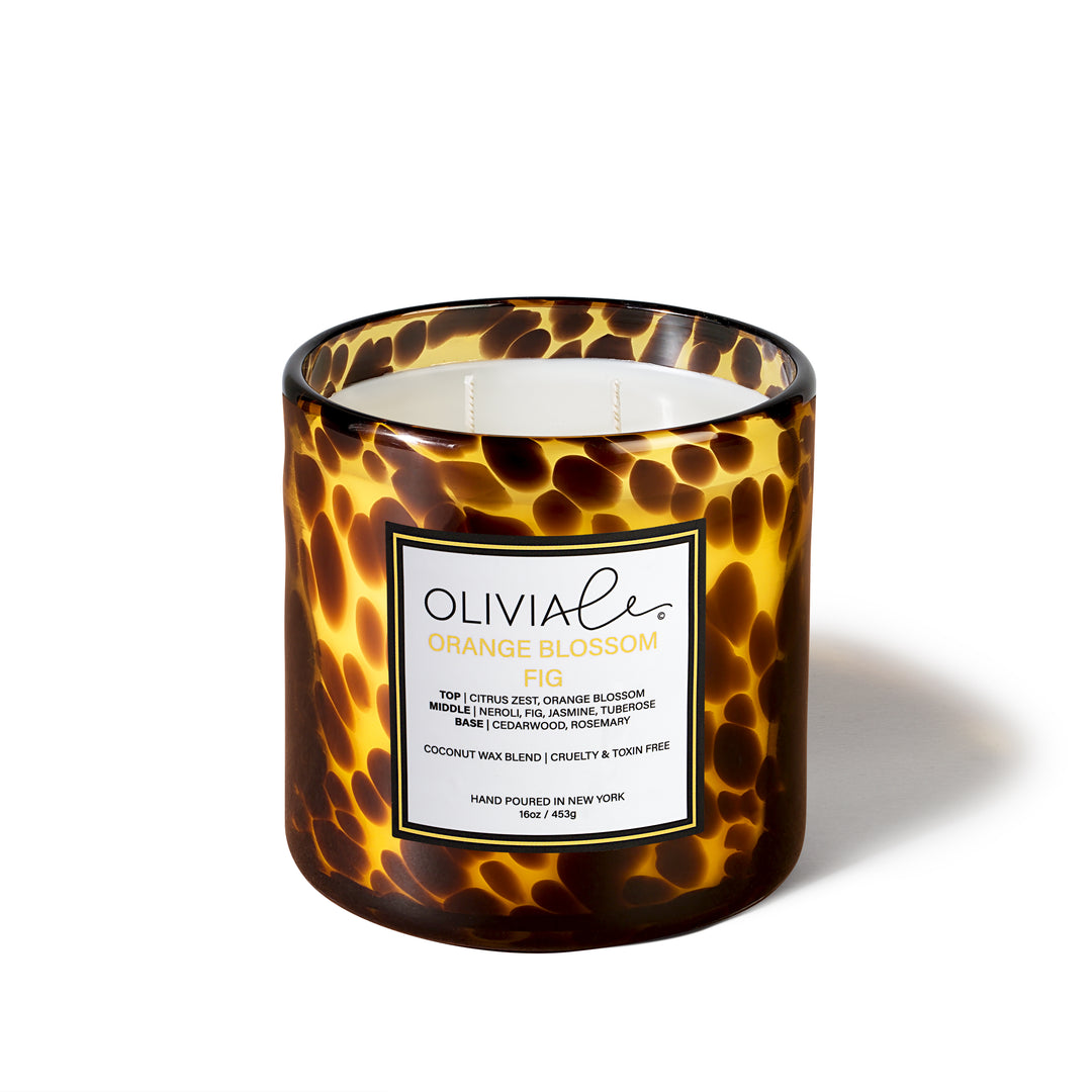 Olivia Le Orange Fig Blossom Tortoise Glass Large  Candle with two wicks