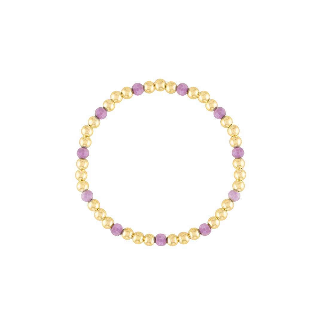 Olivia Le Pink Gemstone Bubble Beaded Bracelet handmade with 14K gold-filled 4MM beads and 4MM Phosphosiderite gemstones available in 6.5 inch or 7 inch stretch