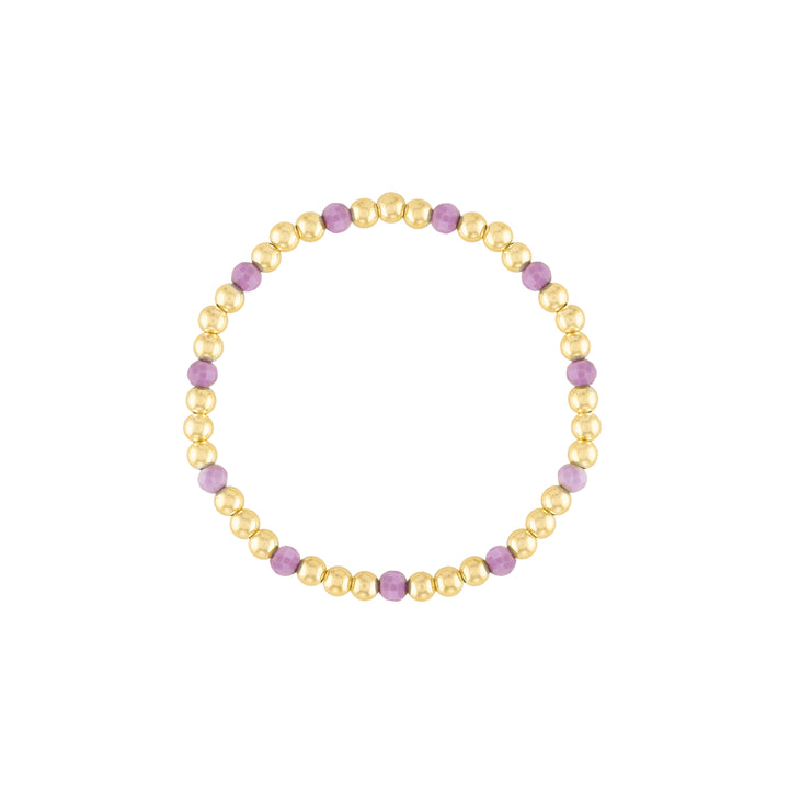 Olivia Le Pink Gemstone Bubble Beaded Bracelet handmade with 14K gold-filled 4MM beads and 4MM Phosphosiderite gemstones available in 6.5 inch or 7 inch stretch