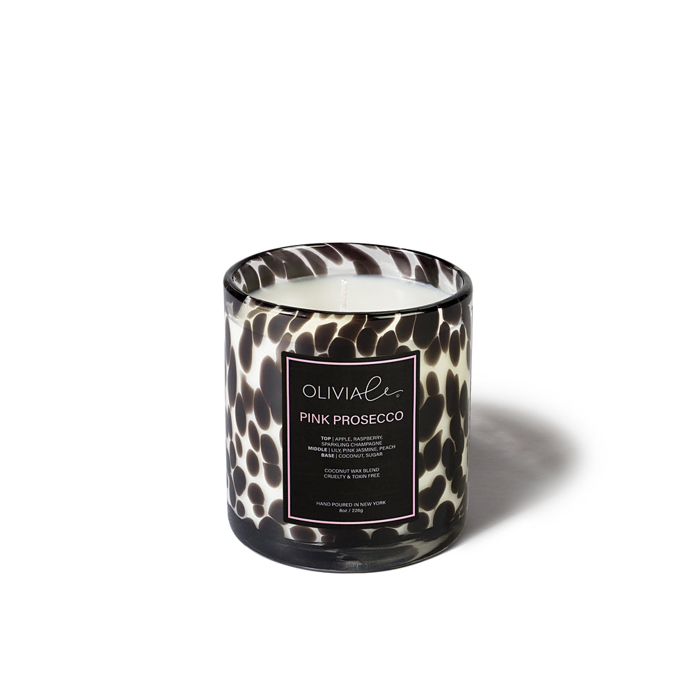 Olivia Le Pink Prosecco 8 ounce Leopard Candle