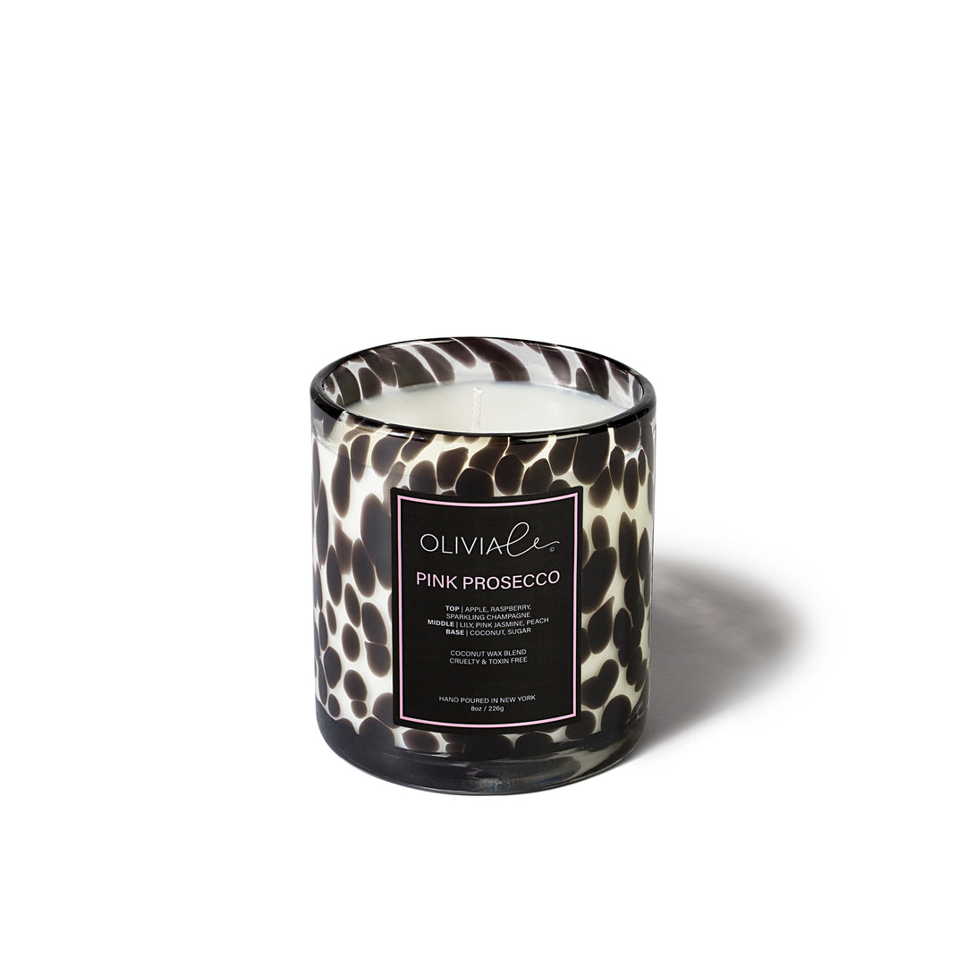 Olivia Le Pink Prosecco 8 ounce Leopard Candle