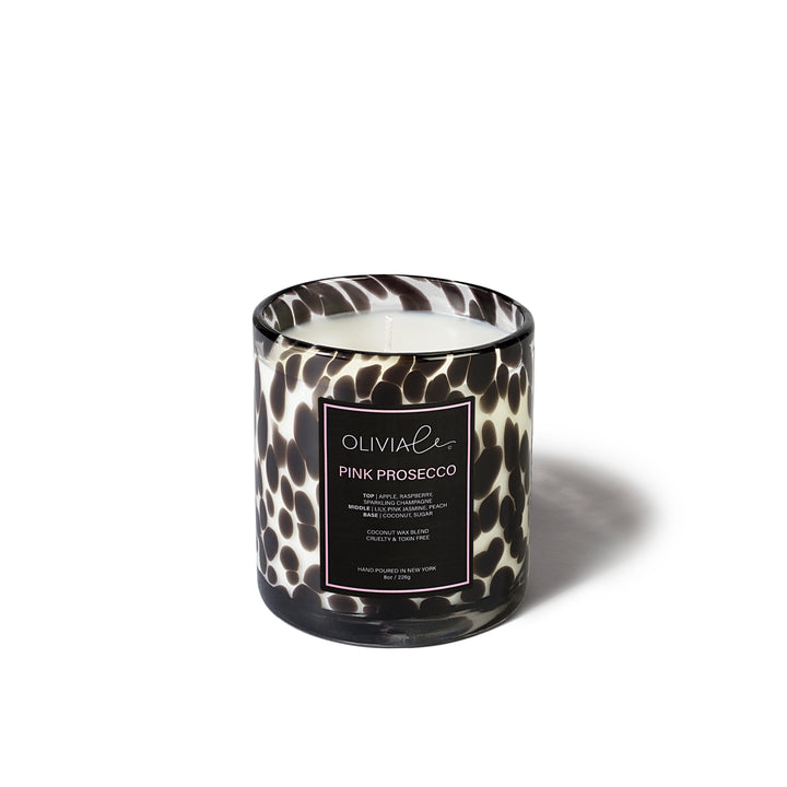 Olivia Le Pink Prosecco 8 ounce Leopard Candle