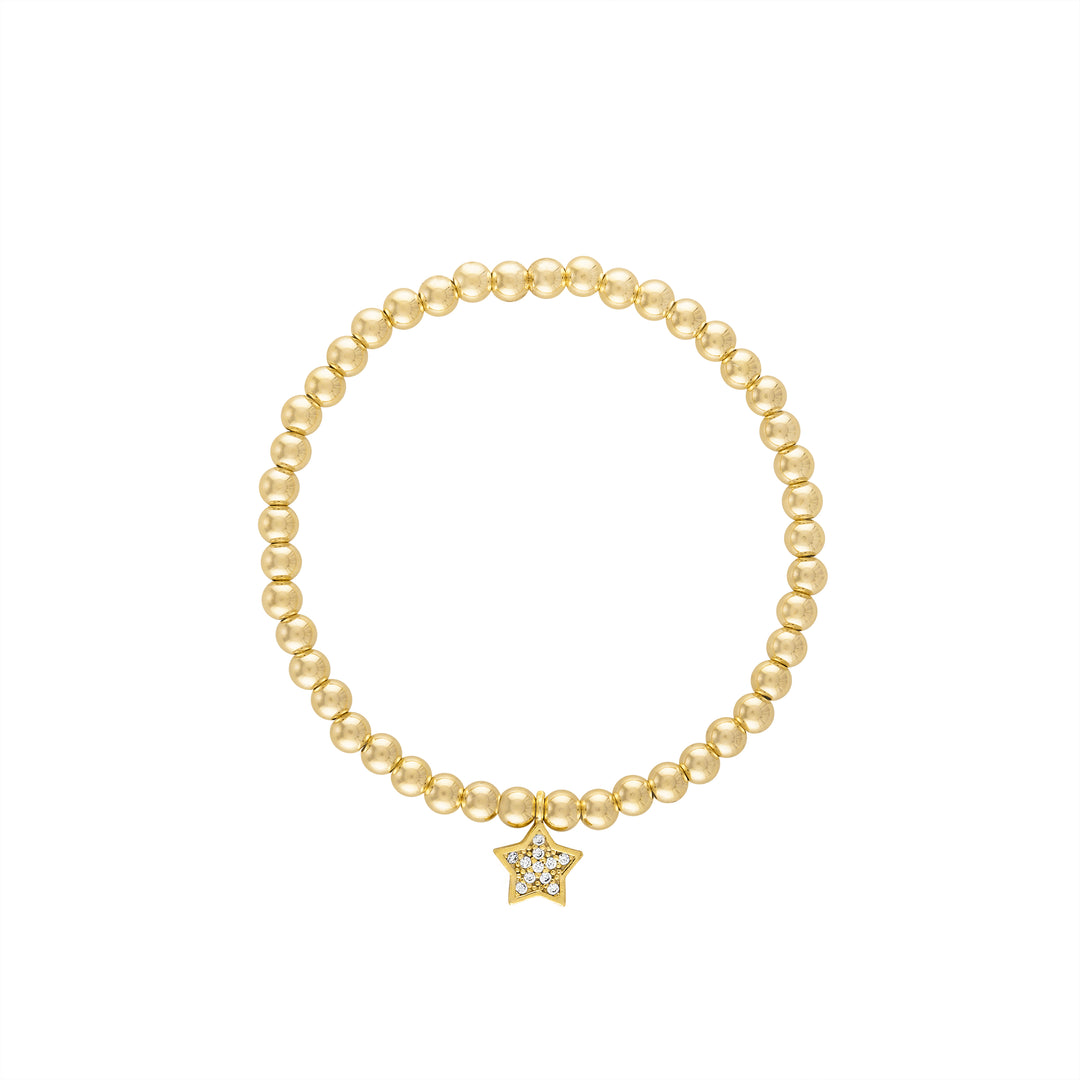 Olivia Le Star Bright Pave Gold Bracelet handmade with 14K gold-filled 4MM beads and pave star charm available in 6.5 inch or 7 inch stretch