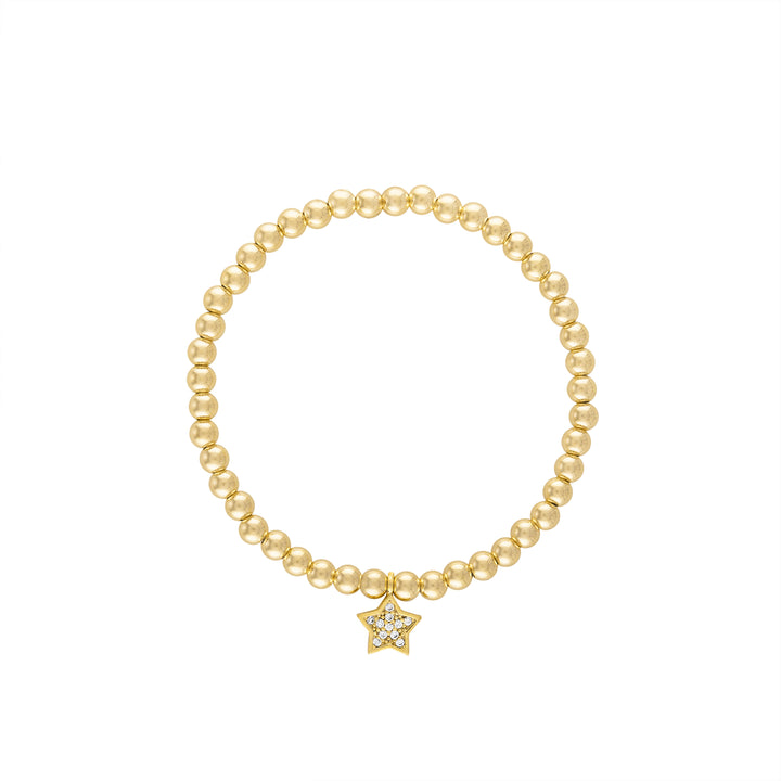 Olivia Le Star Bright Pave Gold Bracelet handmade with 14K gold-filled 4MM beads and pave star charm available in 6.5 inch or 7 inch stretch
