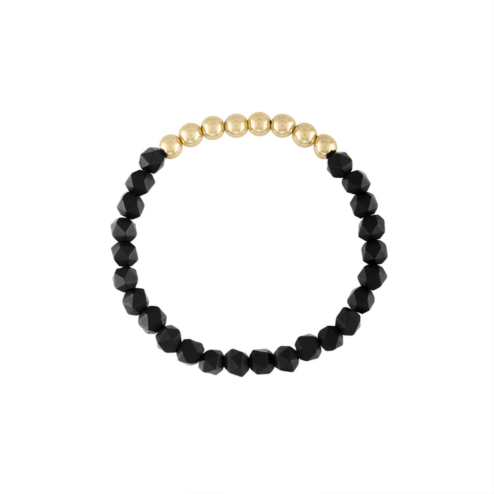 Olivia Le Star Faceted Black Onyx Gold Bracelet handmade with 14K gold-filled 5MM beads and 6MM Black Onyx stones available in 6.5 inch or 7 inch stretch
