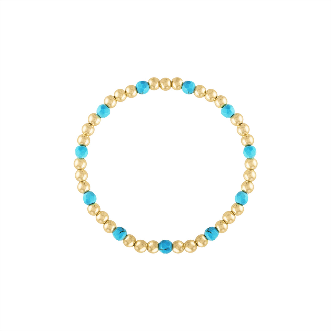 Olivia Le Turquoise Magnesite Gemstone Bubble Beaded Bracelet handmade with 14K gold-filled 4MM beads and 4MM turquoise magnesite gemstones available in 6.5 inch or 7 inch stretch