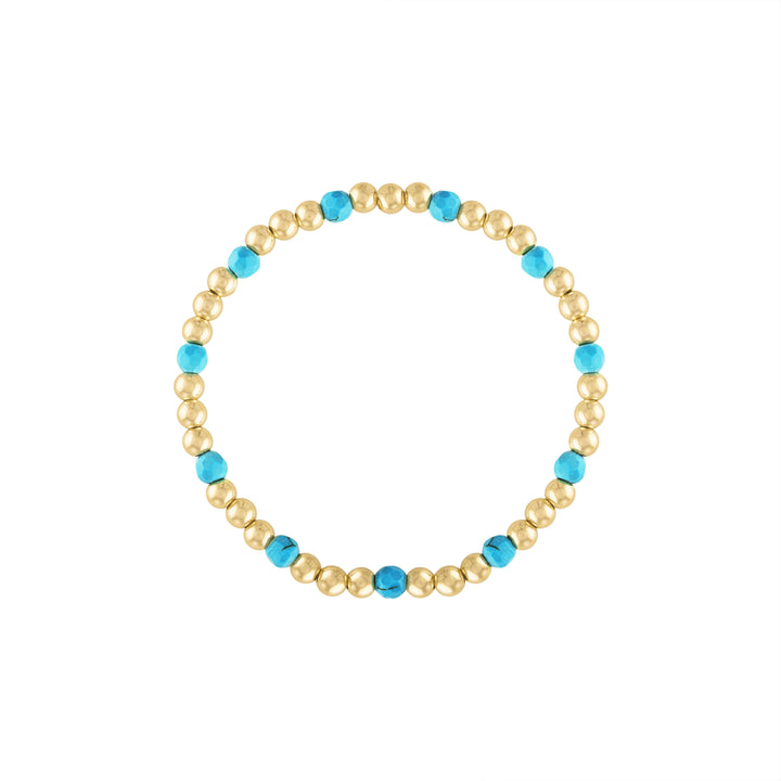 Olivia Le Turquoise Magnesite Gemstone Bubble Beaded Bracelet handmade with 14K gold-filled 4MM beads and 4MM turquoise magnesite gemstones available in 6.5 inch or 7 inch stretch