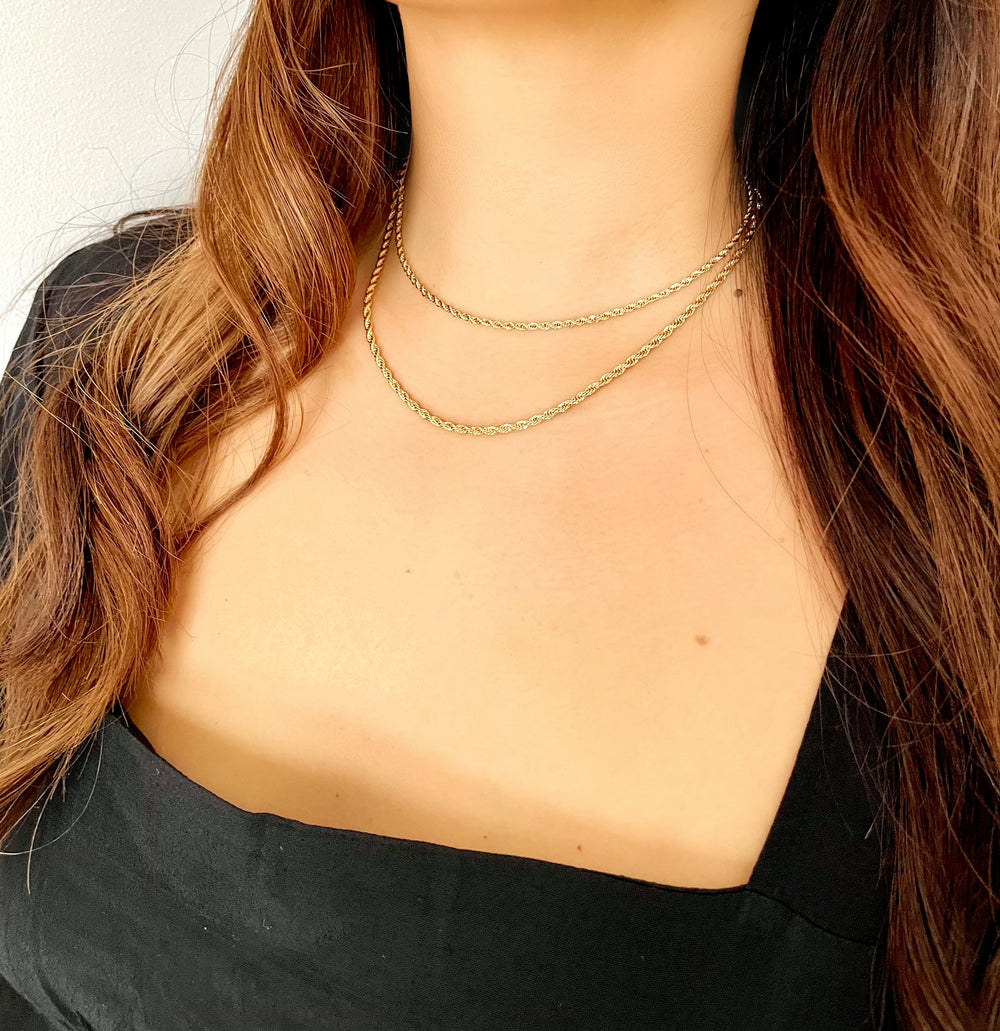 18k gold filled twisted rope necklace layered with 16 inches and 18 inches