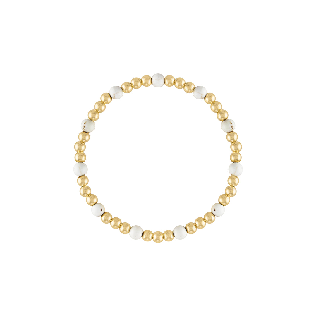 Olivia Le White Magnesite Gemstone Bubble Beaded Bracelet handmade with 14K gold-filled 4MM beads and 4MM white magnesite gemstones available in 6.5 inch or 7 inch stretch