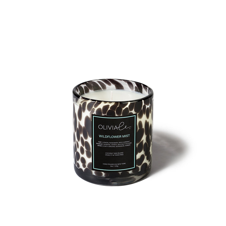 Olivia le wildflower mist small black leopard glass candle with single wick