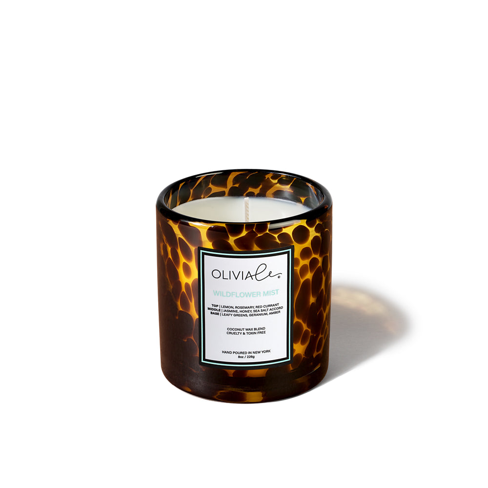 Olivia Le wildflower mist small tortoise glass candle with single wick