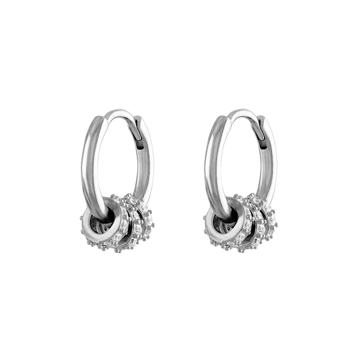 olivia le emma pave convertible hoop earrings shown in sterling silver with 3 mini pave charms that can be removed click back closure