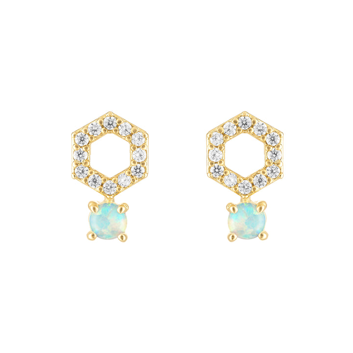 Olivia le madison opal stud earrings shown as dainty small earrings with pave stones and small opal stud at the bottom