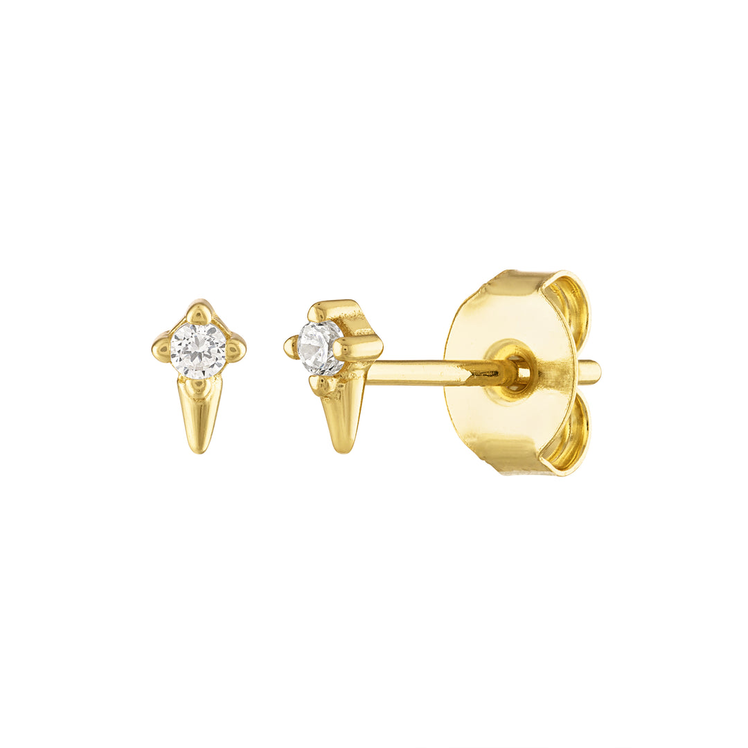 OLIVIA LE GOLD MINI STUD EARRINGS WITH CUBIC ZIRCONIA STONES AND MINI SPIKE DETAIL